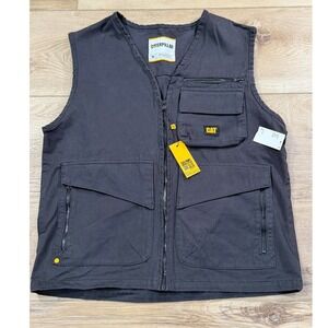 Caterpillar CAT Work Wear Utility Vest Black Cotton Blend Zip Pockets Size M